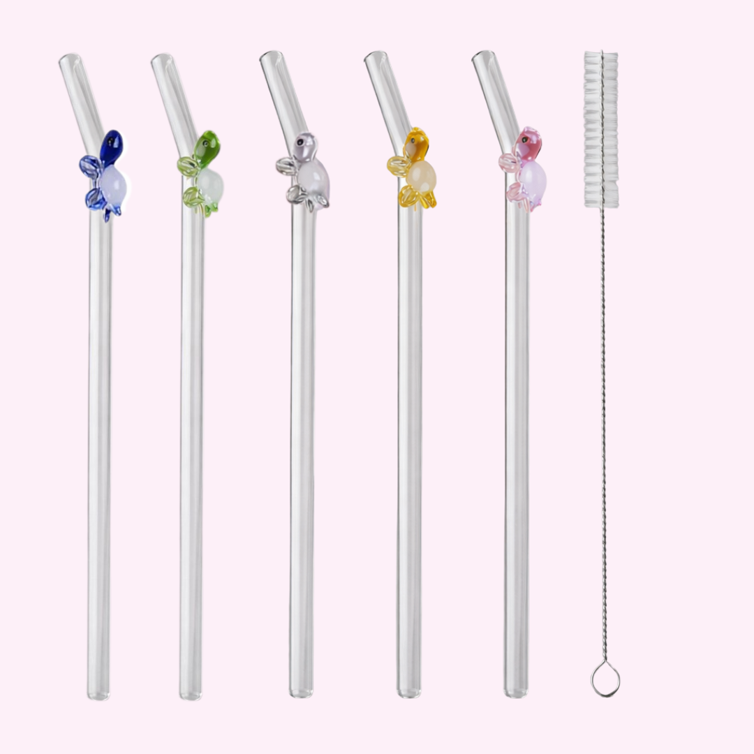 Turtle Glass Straw Set