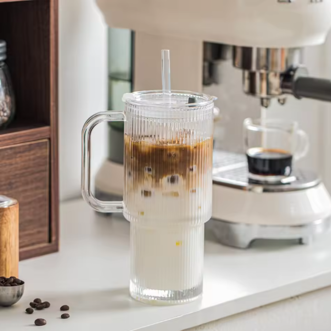 26oz Ribbed Glass Tumbler