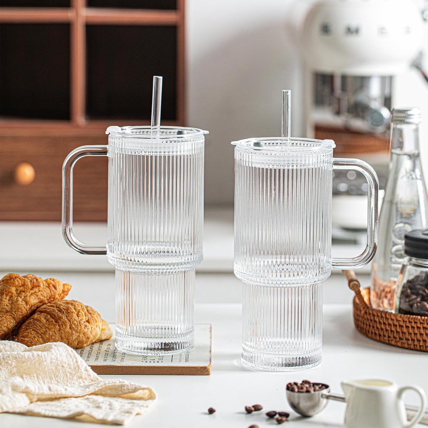 26oz Ribbed Glass Tumbler