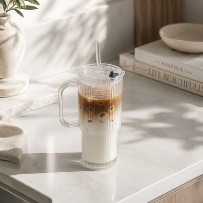 26oz Ribbed Glass Tumbler