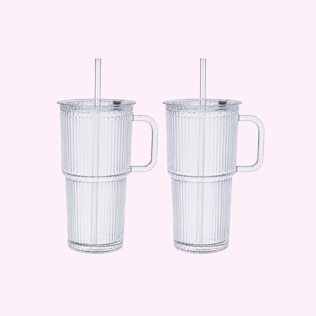26oz Ribbed Glass Tumbler