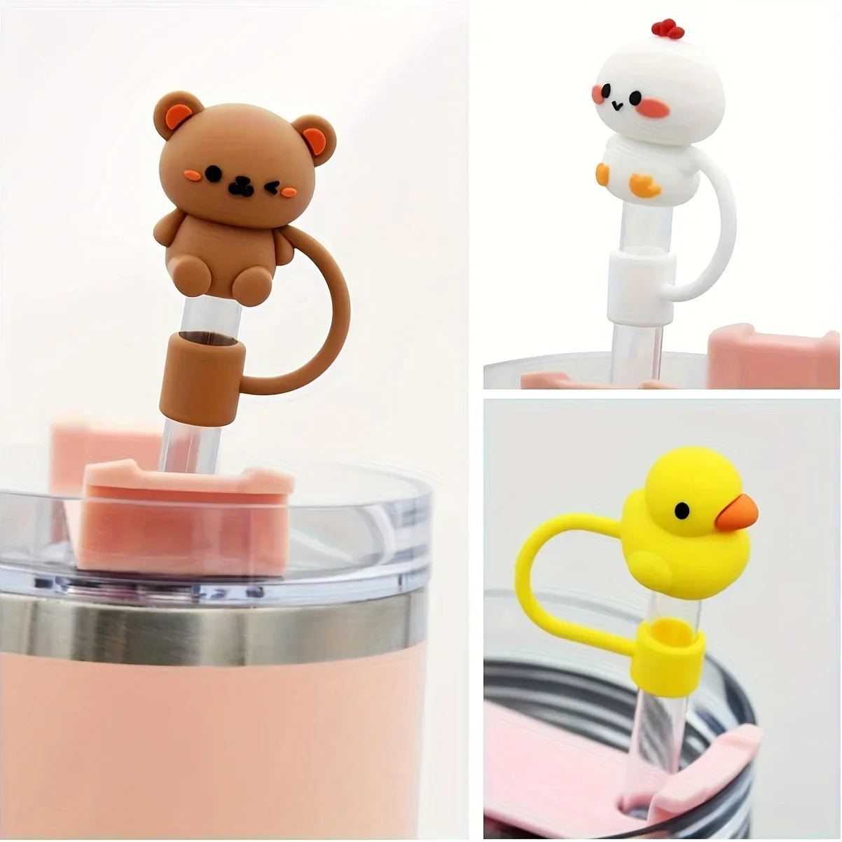 Silicone Straw Topper, Animal Design, Dust-Proof & Reusable Straw Cap Fits 30 & 40 Oz Tumbler With Handle, Compatible