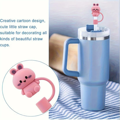 Silicone Straw Topper, Animal Design, Dust-Proof & Reusable Straw Cap Fits 30 & 40 Oz Tumbler With Handle, Compatible