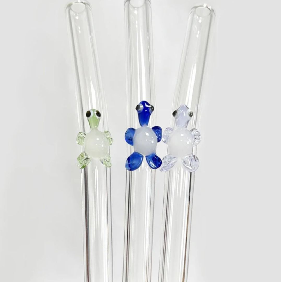 Turtle Glass Straw Set