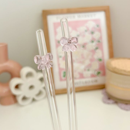 Hearts & Bows Glass Straw Set