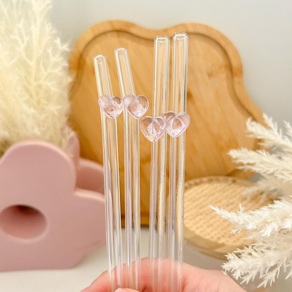 Hearts & Bows Glass Straw Set