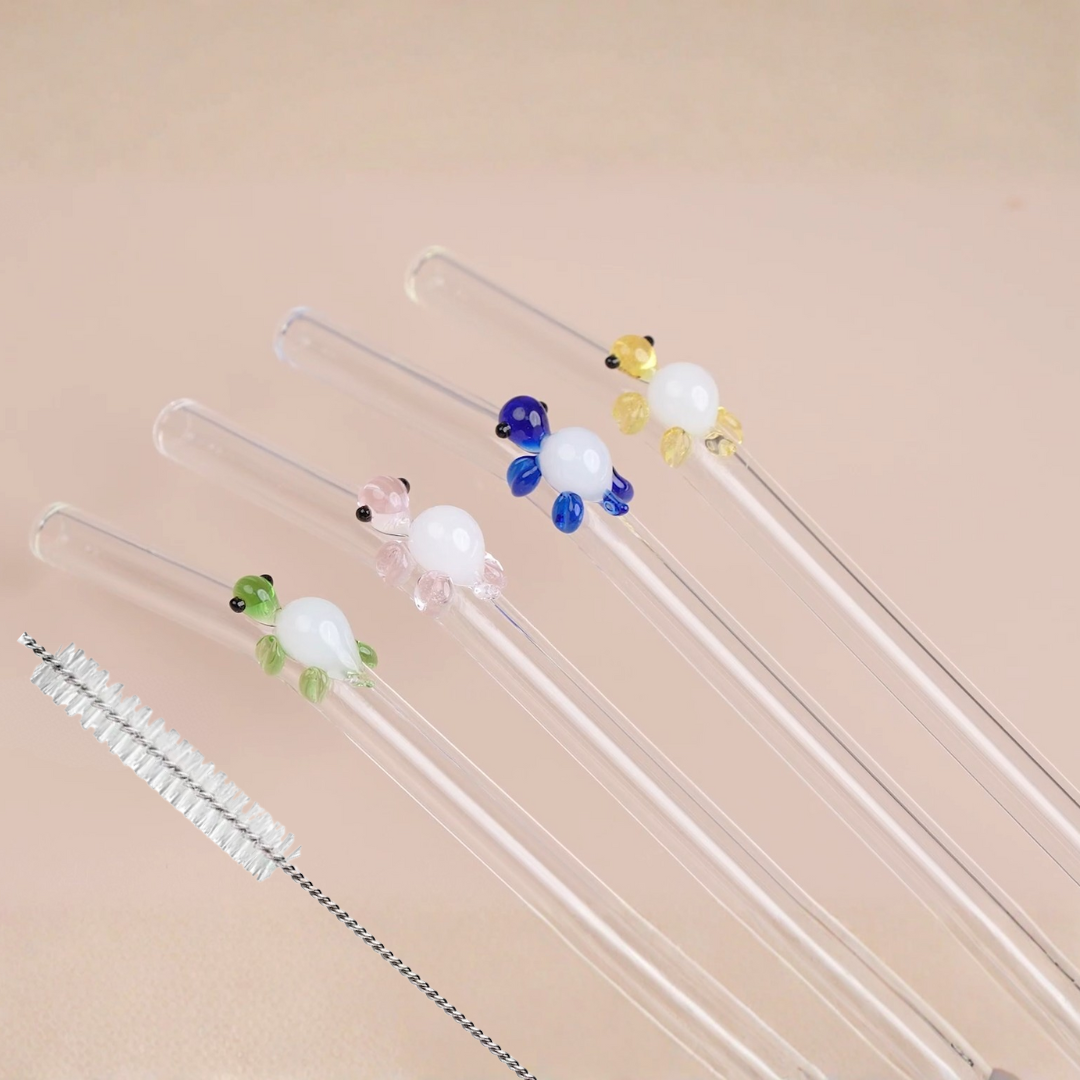 Glass Turtle Straws + Straw Care Brush