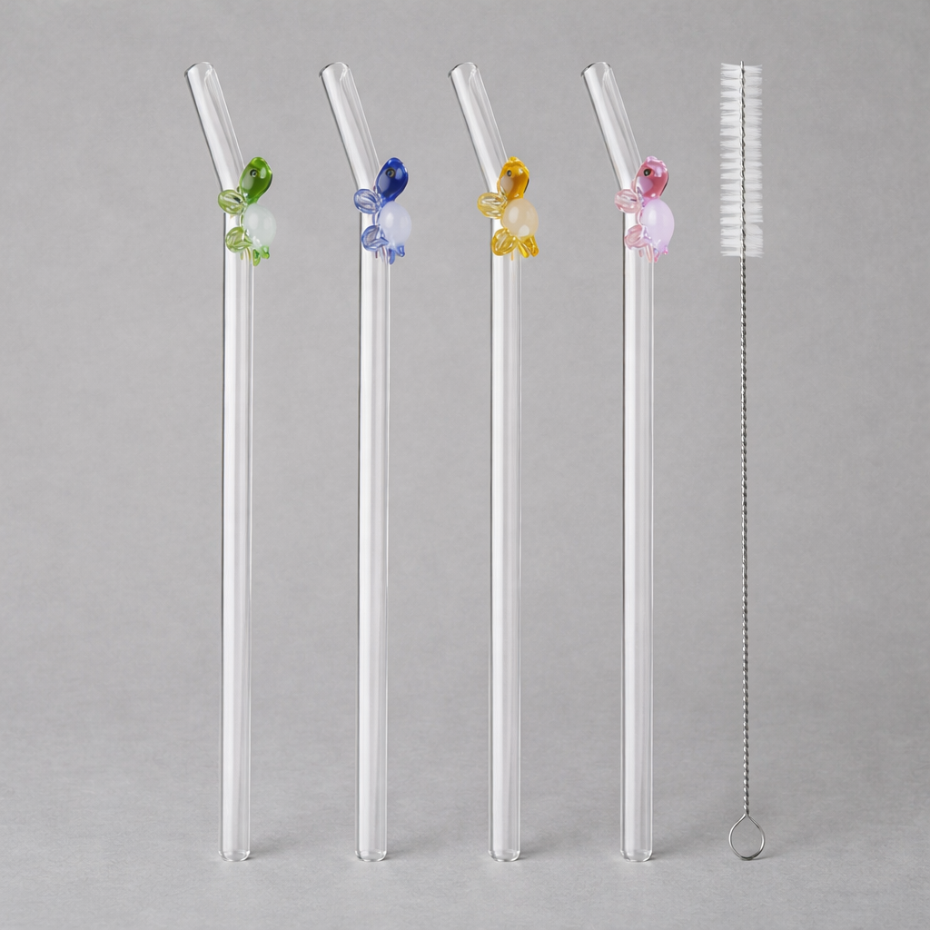 Turtle Glass Straw Set
