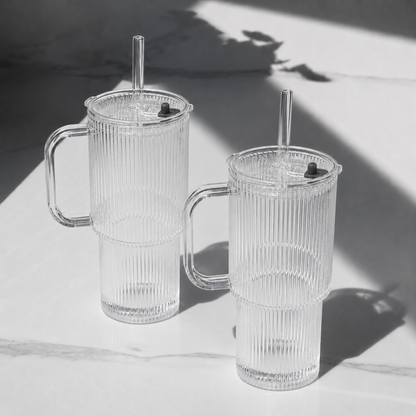 26oz Ribbed Glass Tumbler