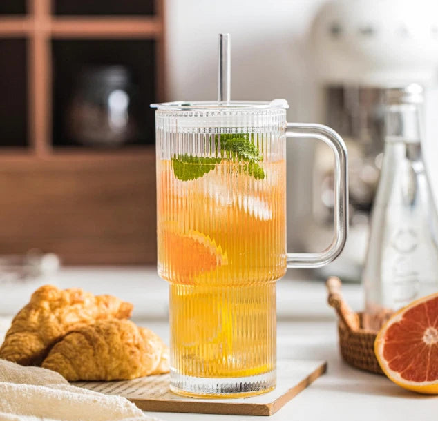 26oz Ribbed Glass Tumbler