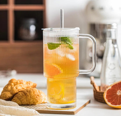26oz Ribbed Glass Tumbler